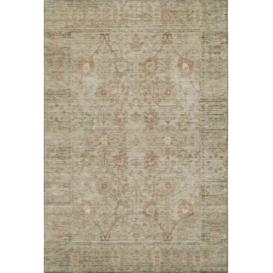 Beige And Coral Oriental Washable Area Rug With UV Protection Photo 3