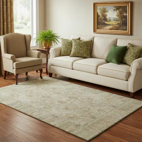 Beige And Coral Oriental Washable Area Rug With UV Protection Photo 2