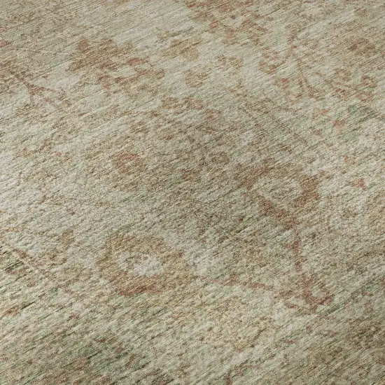 Beige And Coral Oriental Washable Area Rug With UV Protection Photo 9