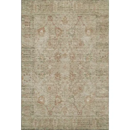 Beige And Coral Oriental Washable Area Rug With UV Protection Photo 1