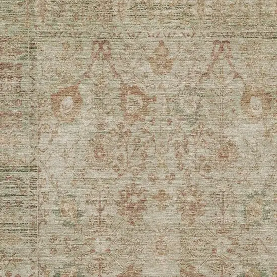 Beige And Coral Oriental Washable Area Rug With UV Protection Photo 2