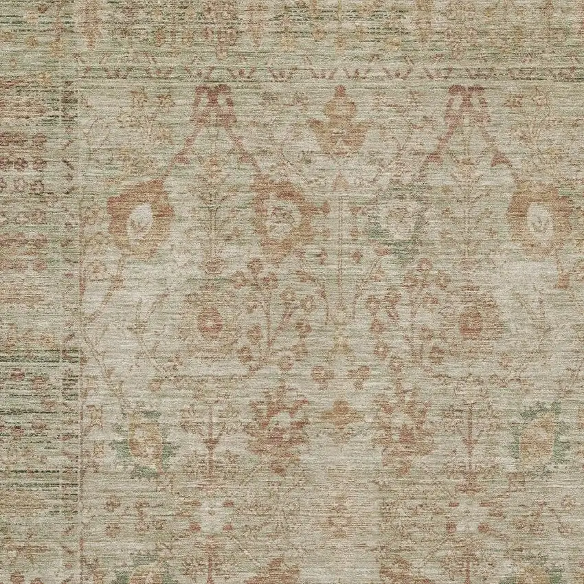 Beige And Coral Oriental Washable Area Rug With UV Protection Photo 2