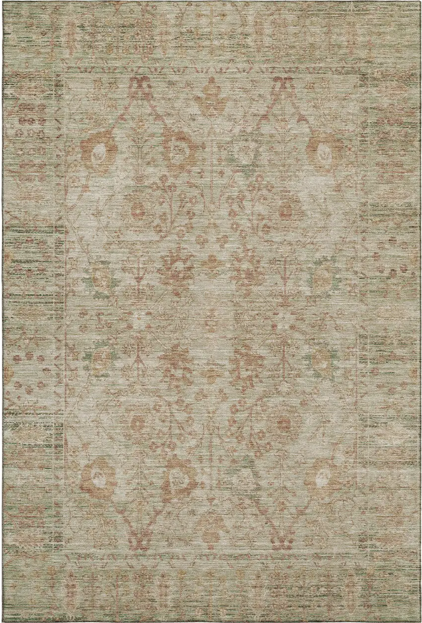 Beige And Coral Oriental Washable Area Rug With UV Protection Photo 1