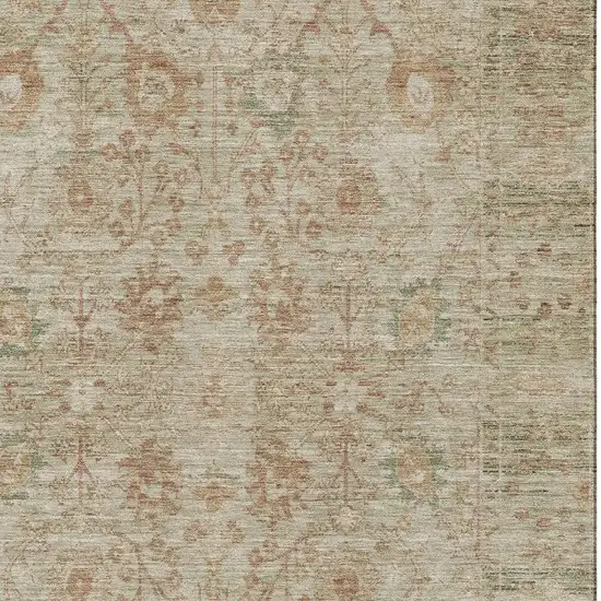 Beige And Coral Oriental Washable Area Rug With UV Protection Photo 2