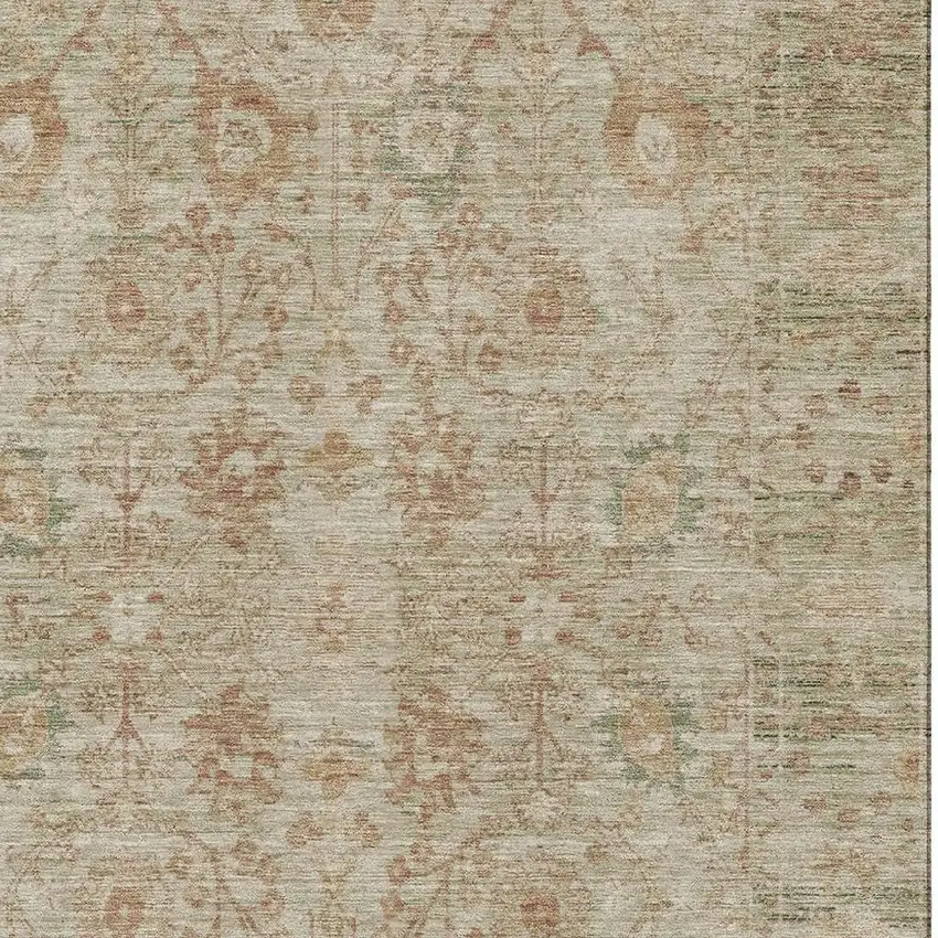 Beige And Coral Oriental Washable Area Rug With UV Protection Photo 2