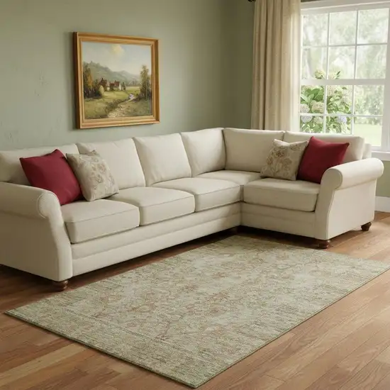 Beige And Coral Oriental Washable Area Rug With UV Protection Photo 2