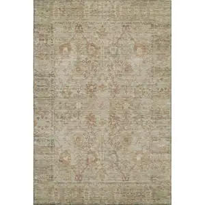 Photo of Beige And Coral Oriental Washable Area Rug With UV Protection