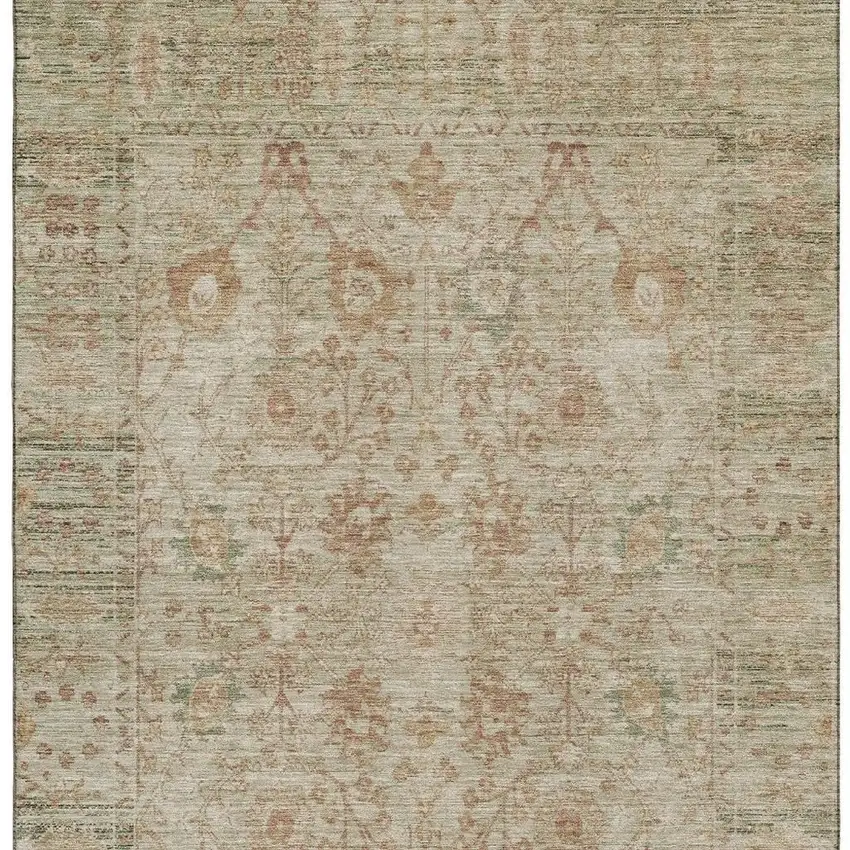 Beige And Coral Oriental Washable Area Rug With UV Protection Photo 2