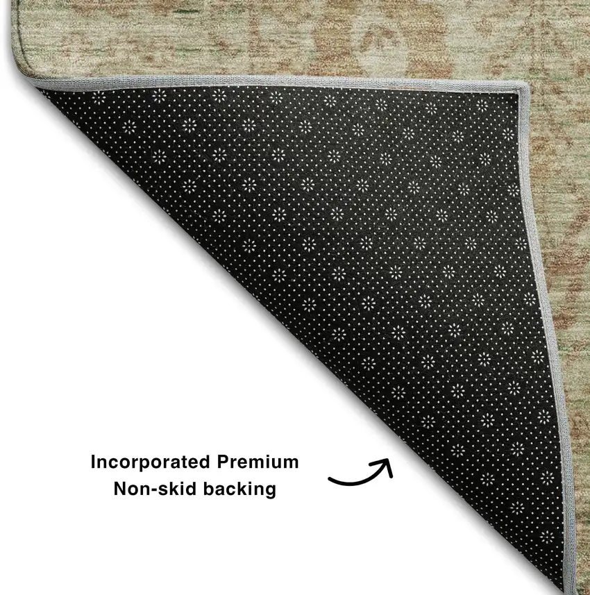 Beige And Coral Oriental Washable Area Rug With UV Protection Photo 6