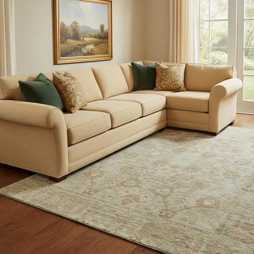 Beige And Coral Oriental Washable Area Rug With UV Protection Photo 2