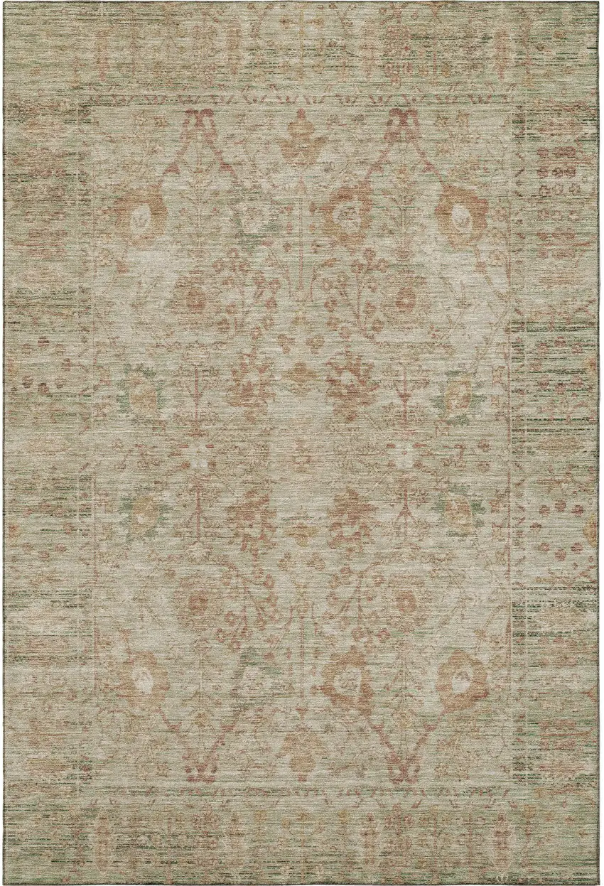 Beige And Coral Oriental Washable Area Rug With UV Protection Photo 3