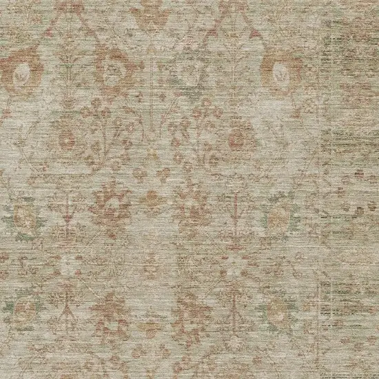 Beige And Coral Oriental Washable Area Rug With UV Protection Photo 2