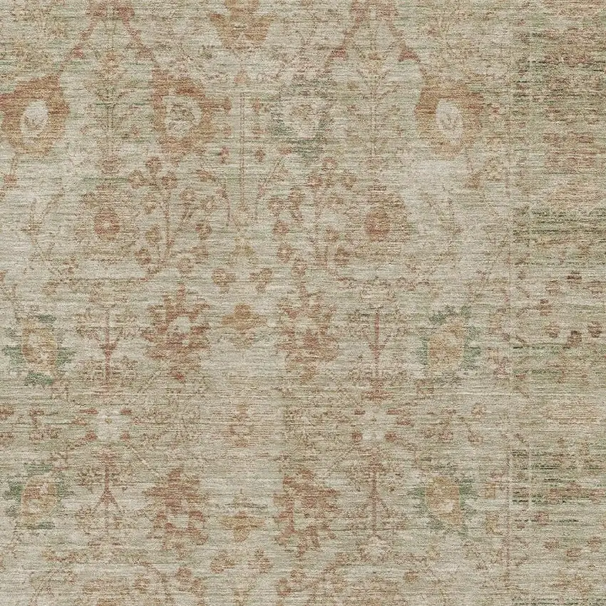 Beige And Coral Oriental Washable Area Rug With UV Protection Photo 2