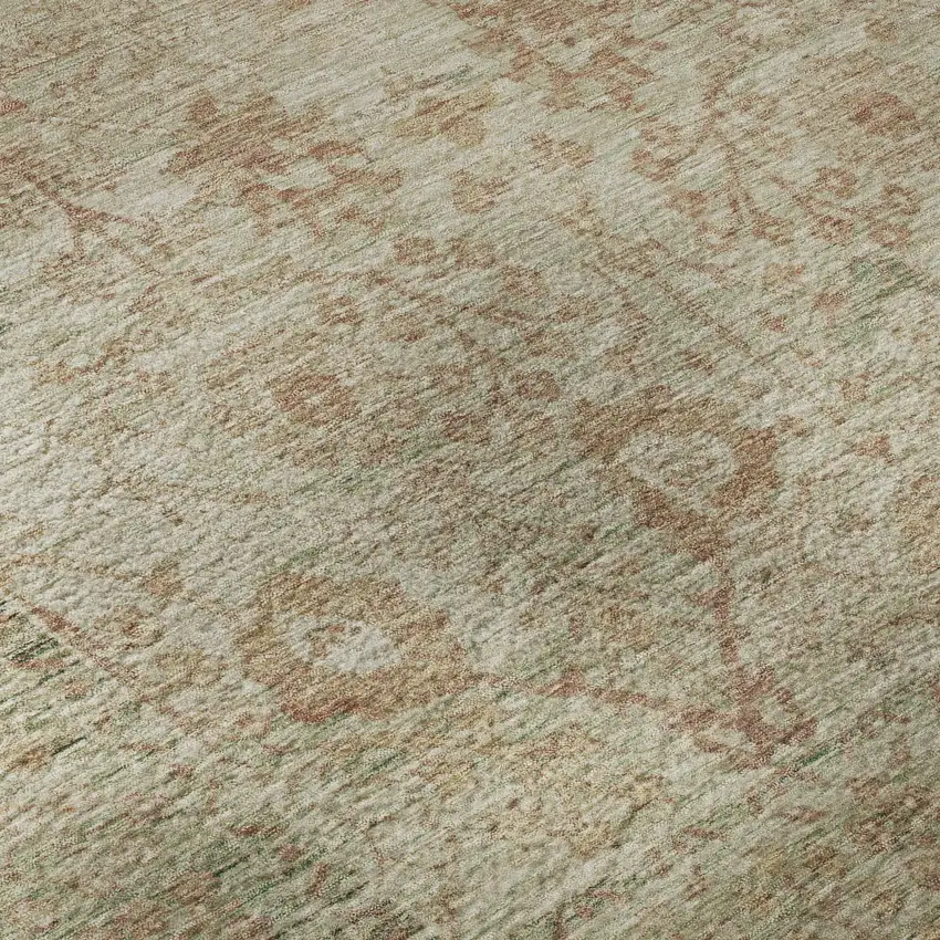 Beige And Coral Oriental Washable Area Rug With UV Protection Photo 9