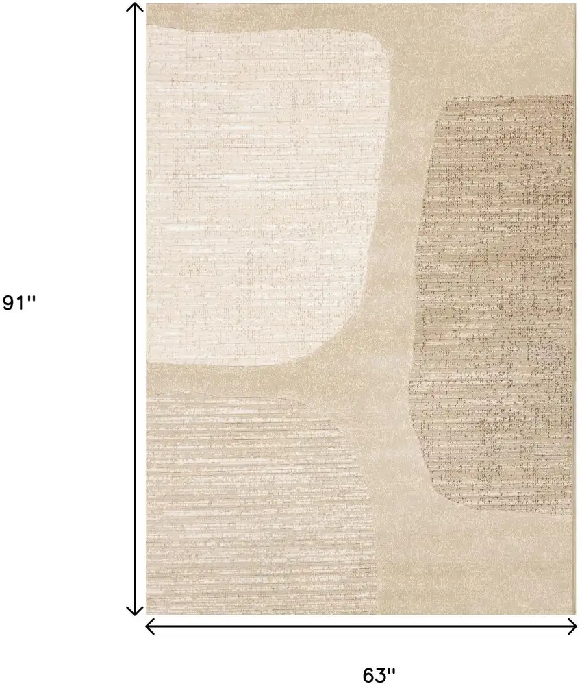 Beige And Cream Abstract Area Rug Photo 3