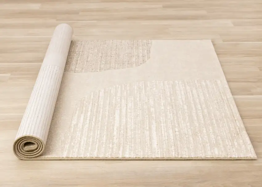 Beige And Cream Abstract Area Rug Photo 9