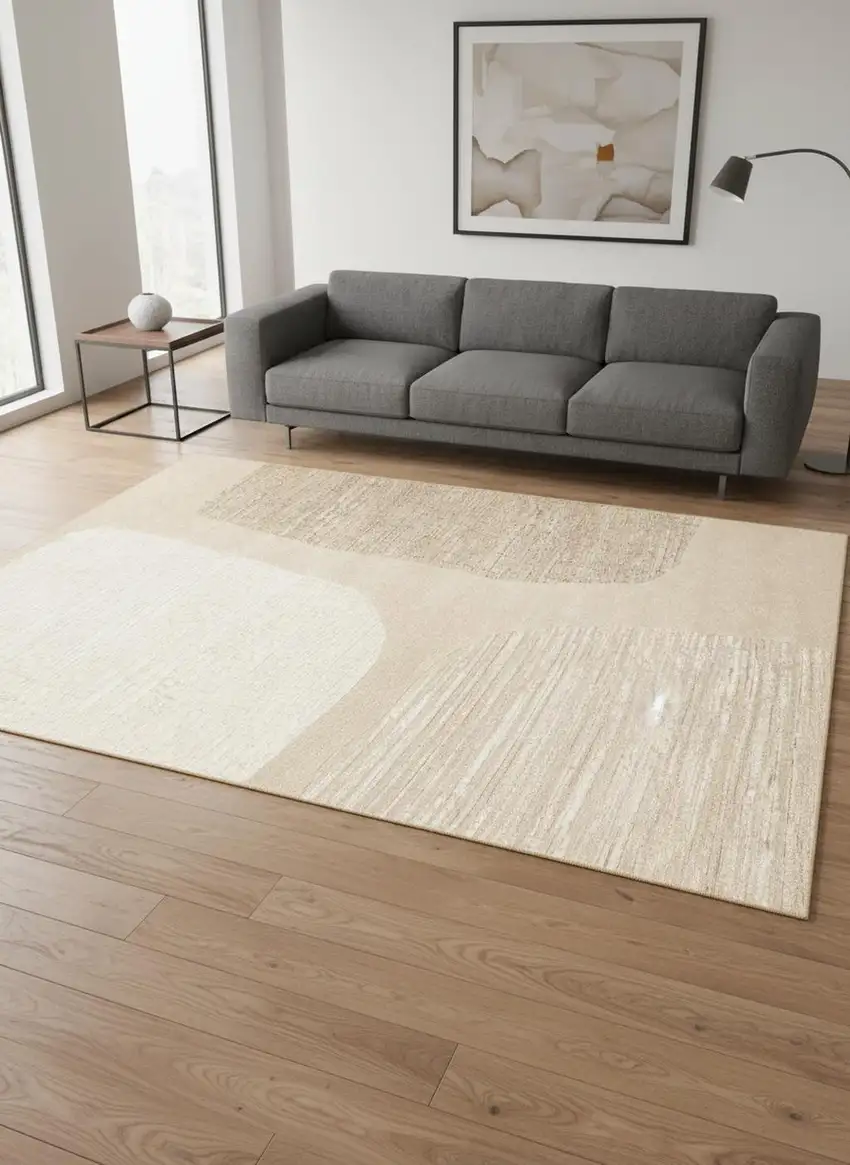 Beige And Cream Abstract Area Rug Photo 1