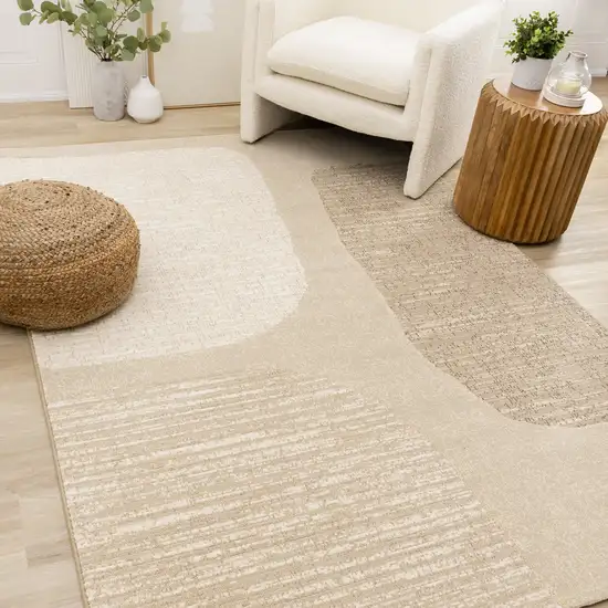 Beige And Cream Abstract Area Rug Photo 4