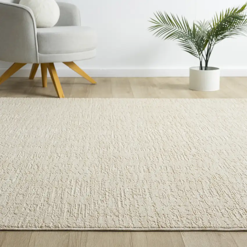 Beige And Cream Abstract Area Rug Photo 6