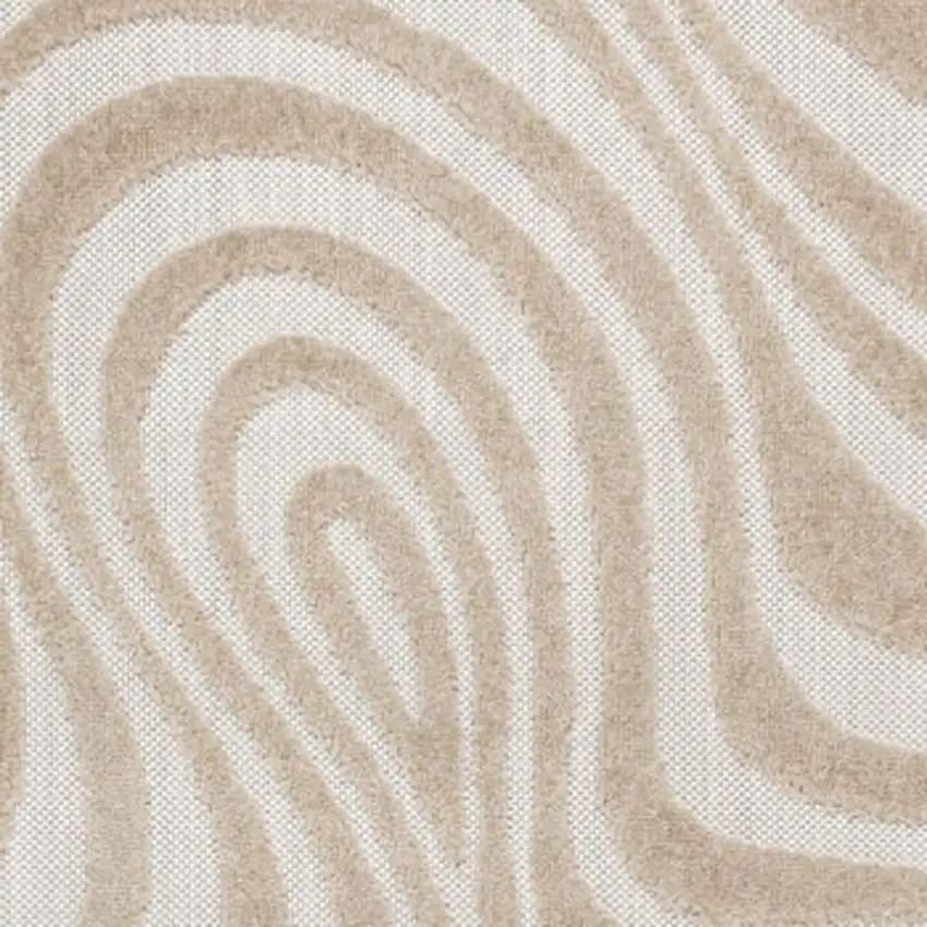 Beige And Cream Abstract Indoor Outdoor Area Rug Photo 2