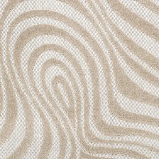 Beige And Cream Abstract Indoor Outdoor Area Rug Photo 3