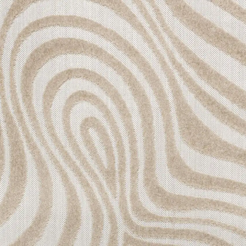 Beige And Cream Abstract Indoor Outdoor Area Rug Photo 3