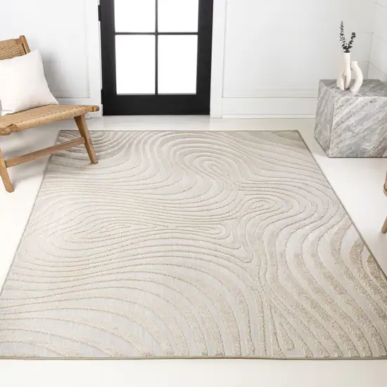Beige And Cream Abstract Indoor Outdoor Area Rug Photo 7