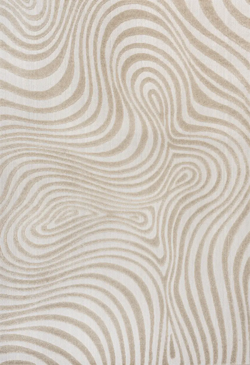 Beige And Cream Abstract Indoor Outdoor Area Rug Photo 1