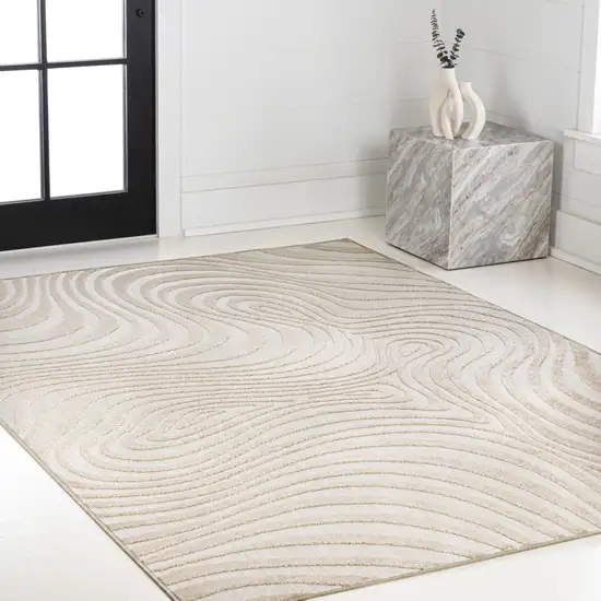 Beige And Cream Abstract Indoor Outdoor Area Rug Photo 8