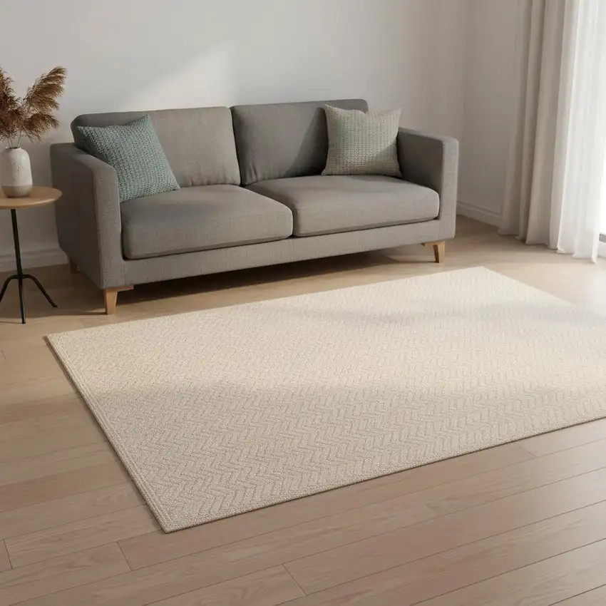 Beige And Cream Chevron Area Rug Photo 1