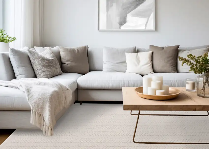 Beige And Cream Chevron Area Rug Photo 7