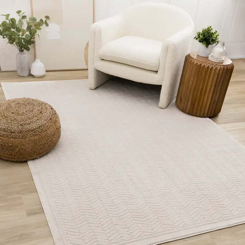 Beige And Cream Chevron Area Rug Photo 6