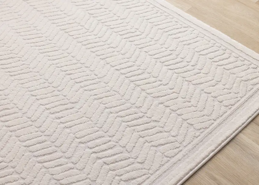 Beige And Cream Chevron Area Rug Photo 9