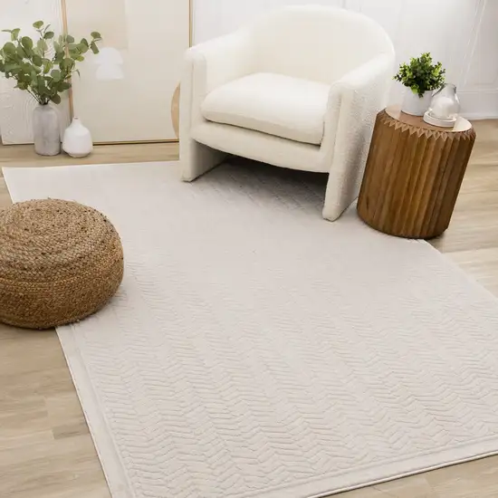 Beige And Cream Chevron Area Rug Photo 6