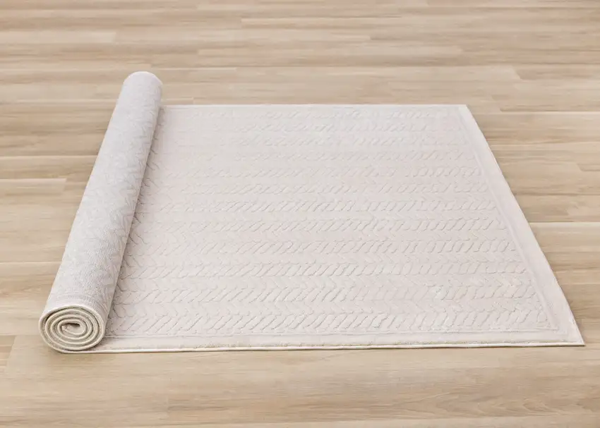 Beige And Cream Chevron Area Rug Photo 8