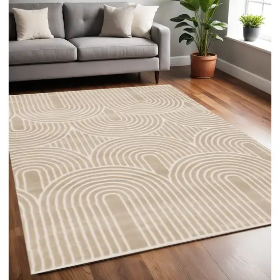 Beige And Cream Geometric Area Rug Photo 1