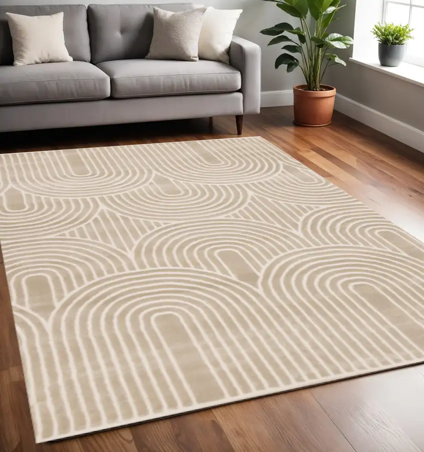 Beige And Cream Geometric Area Rug Photo 1