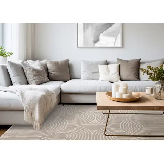 Beige And Cream Geometric Area Rug Photo 7
