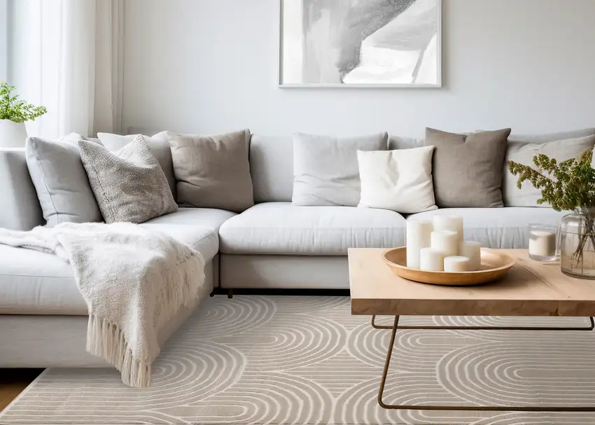 Beige And Cream Geometric Area Rug Photo 7