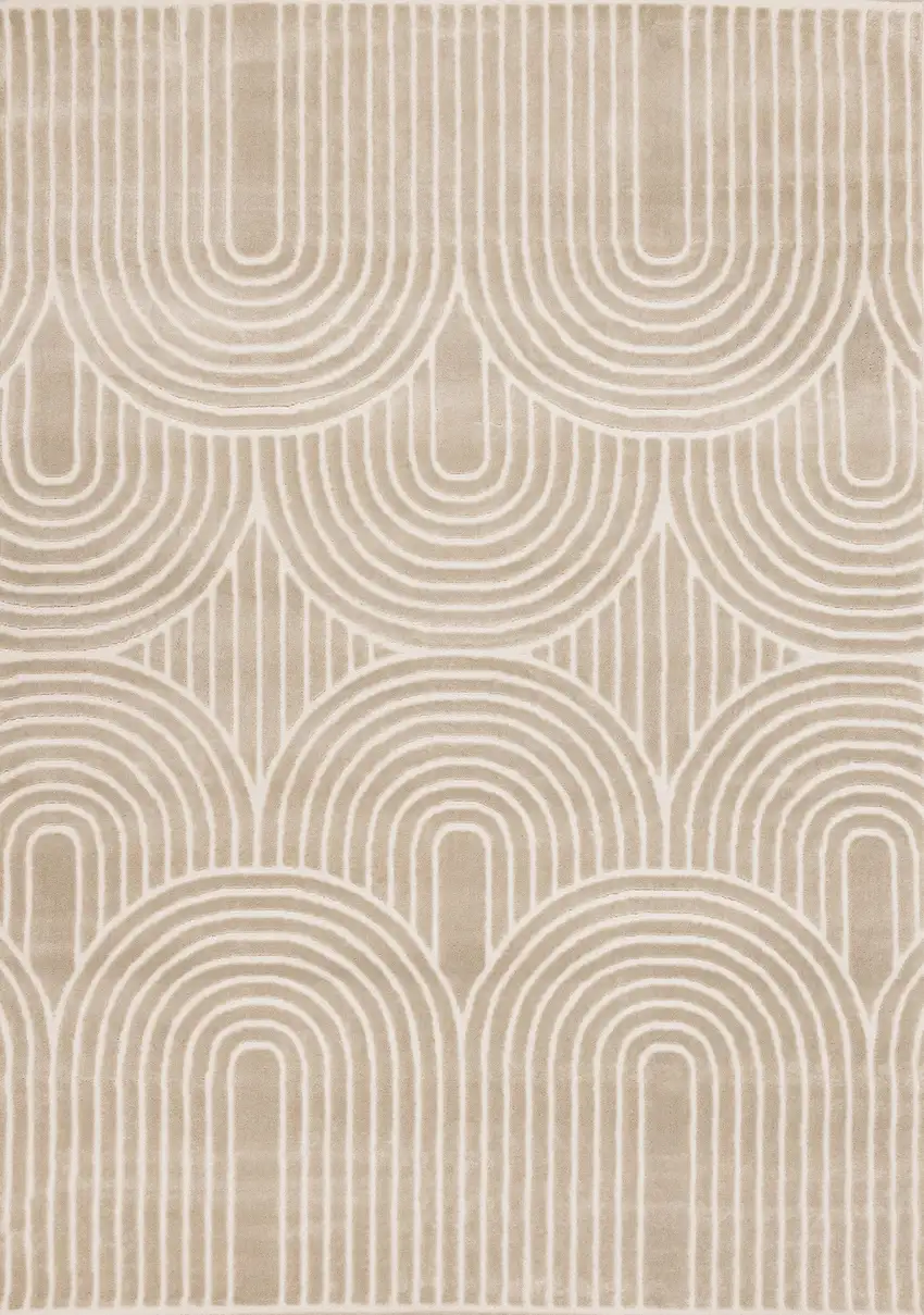 Beige And Cream Geometric Area Rug Photo 2