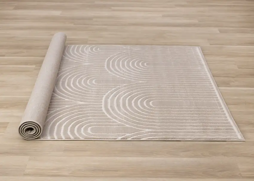 Beige And Cream Geometric Area Rug Photo 9