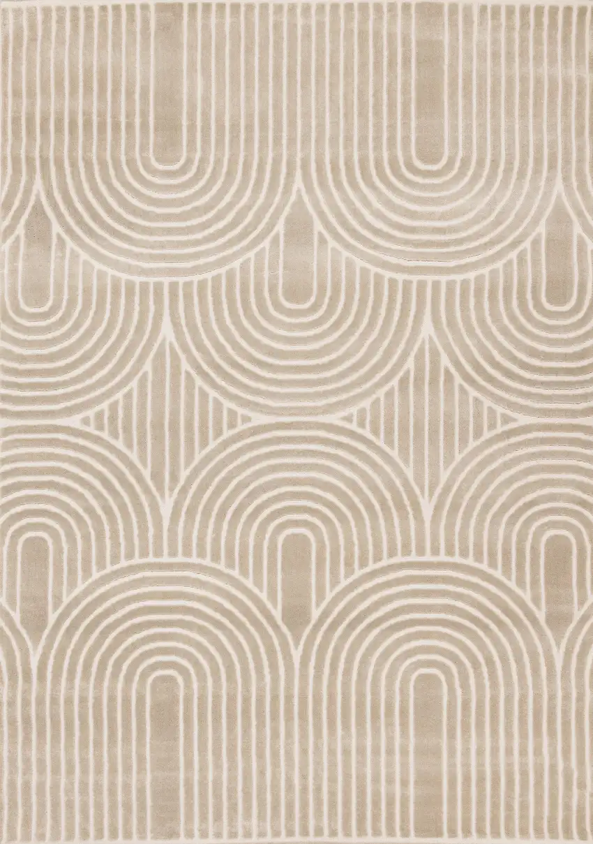 Beige And Cream Geometric Area Rug Photo 3