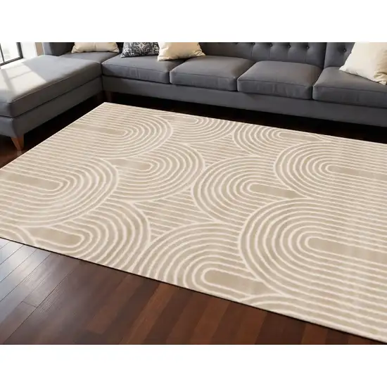 Beige And Cream Geometric Area Rug Photo 1