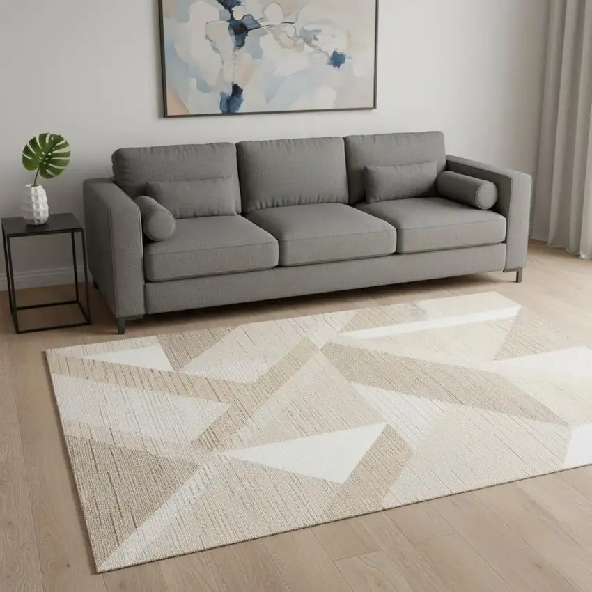 Beige And Cream Geometric Area Rug Photo 1