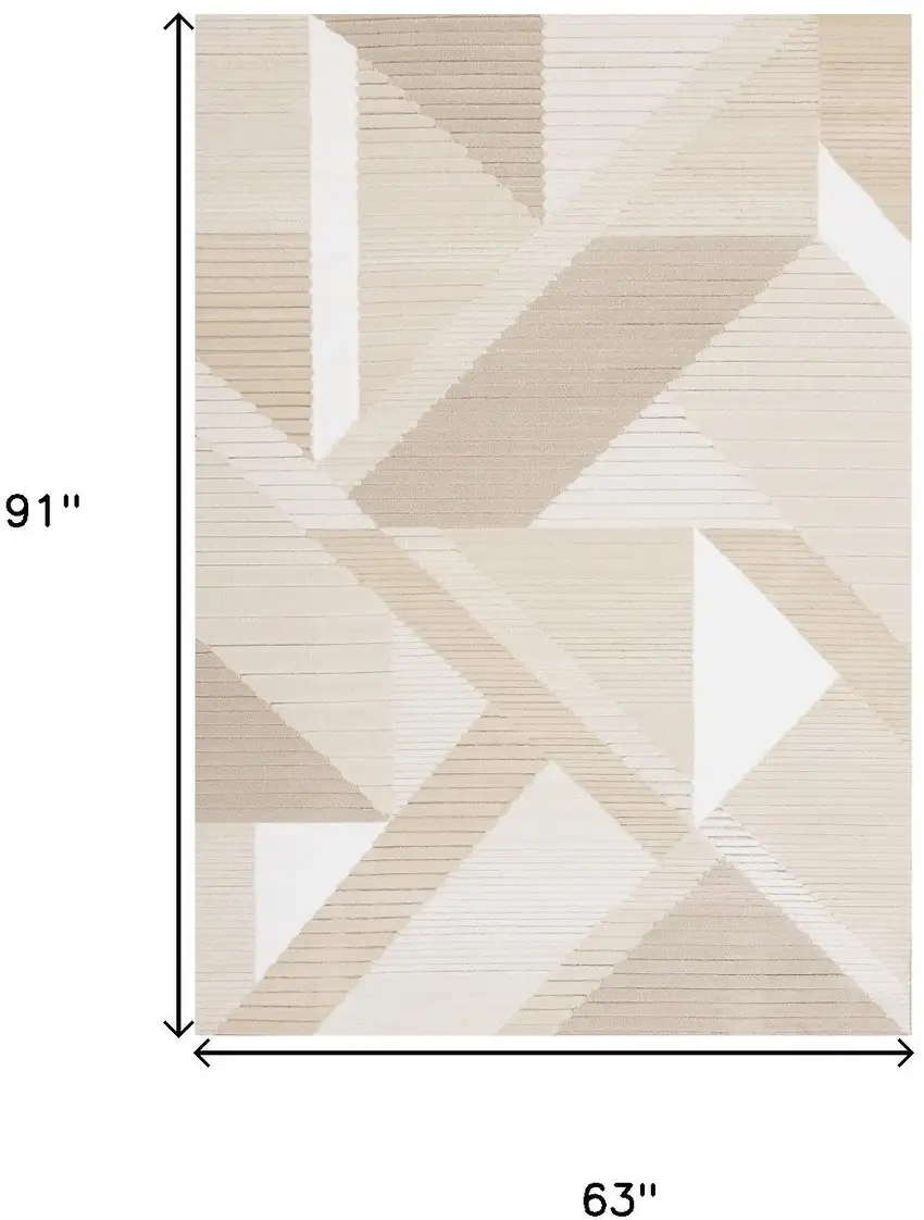 Beige And Cream Geometric Area Rug Photo 3