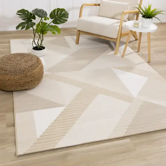 Beige And Cream Geometric Area Rug Photo 4