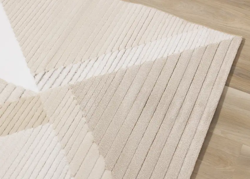 Beige And Cream Geometric Area Rug Photo 6