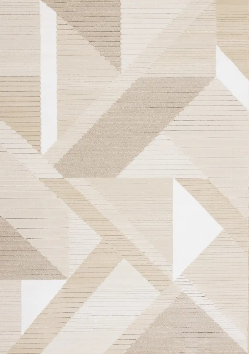 Beige And Cream Geometric Area Rug Photo 2