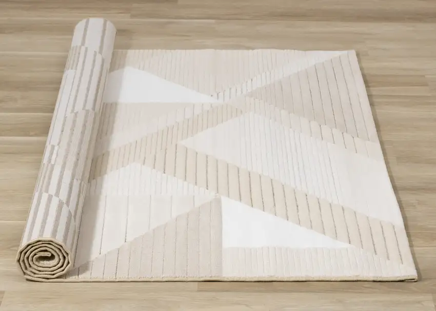 Beige And Cream Geometric Area Rug Photo 9