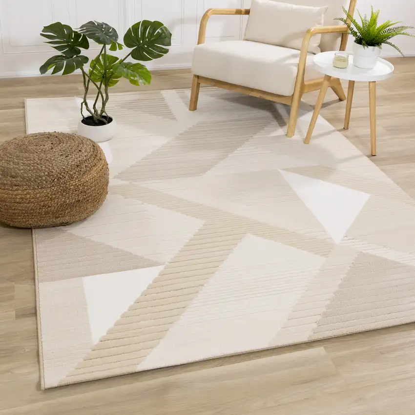 Beige And Cream Geometric Area Rug Photo 4